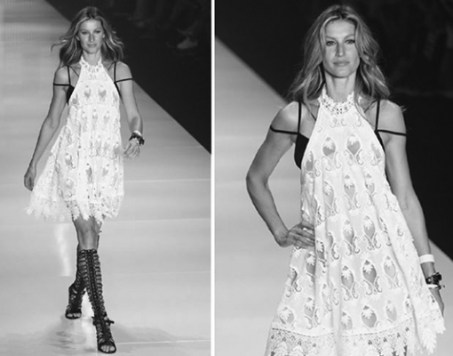 No grande palco da moda, o São Paulo Fashion Week, Gisele cruzou a passarela pela Colcci diante dos olhos dos pais e do maridão Tom Brady