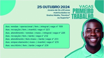 Confira as vagas desta sexta-feira (25) para o programa “Meu Primeiro Trabalho”