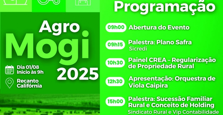 Agro Mogi 2025 reforça protagonismo do agronegócio regional com evento gratuito, atrações variadas e ações solidárias